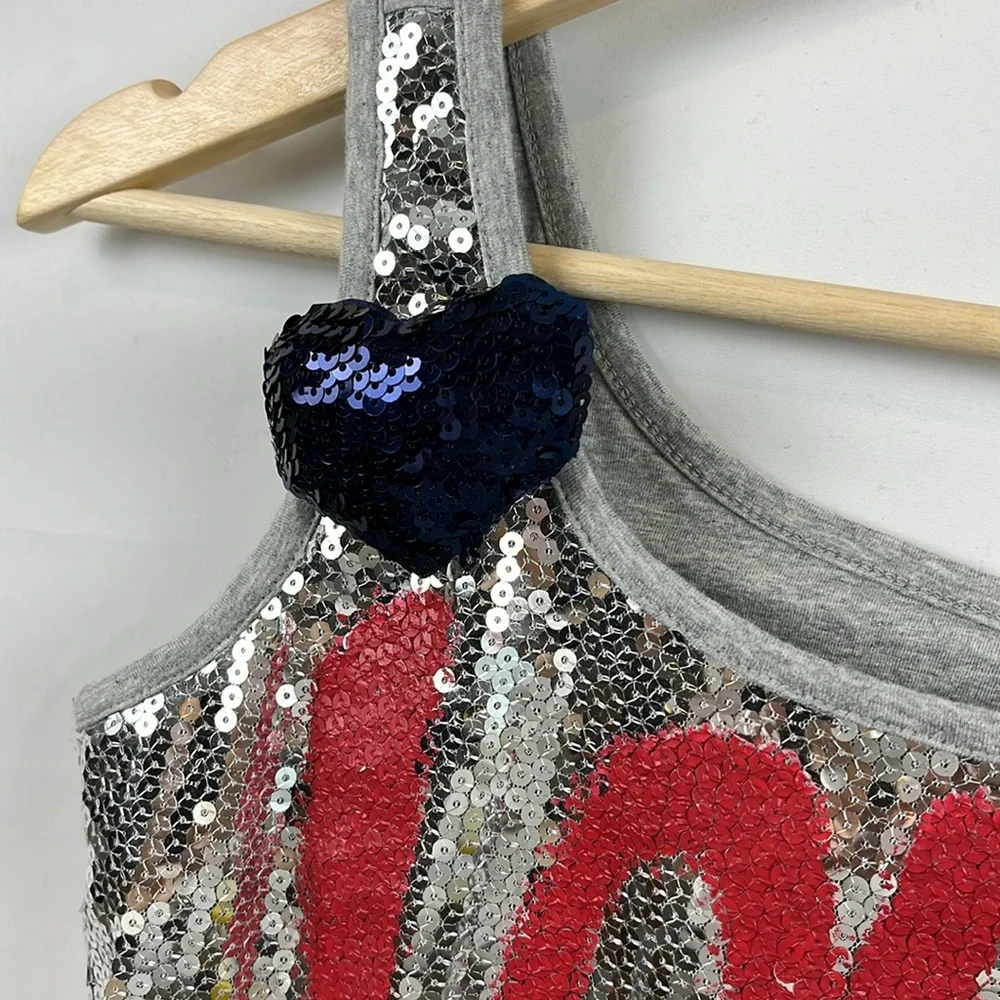 Justice Girls “Love One Another” Sequin Silver Blue Red Tank Shirt Size 12‎